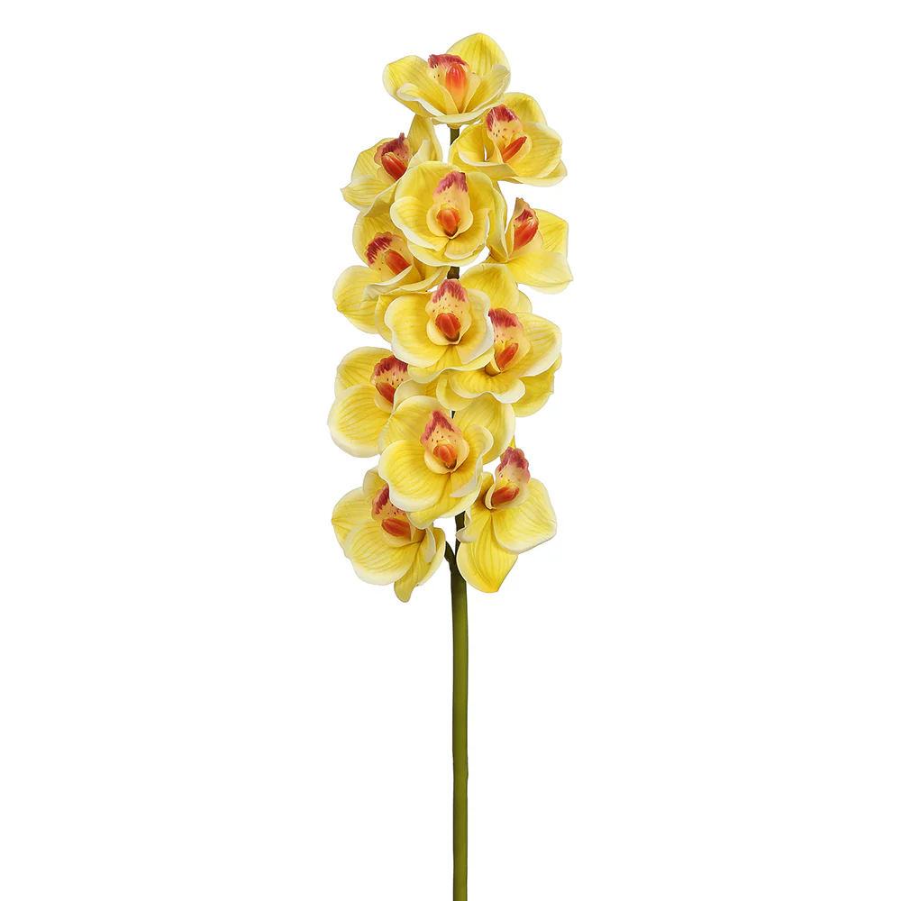 30" Hand-Wrapped Cymbidium Orchid Silk Flower Stem -Yellow (Pack of 12)