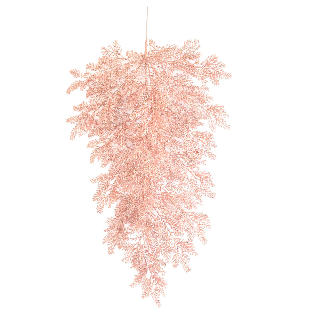 30" Hanging Glittered Artificial Cedar Stem -Rose Gold (Pack of 6)