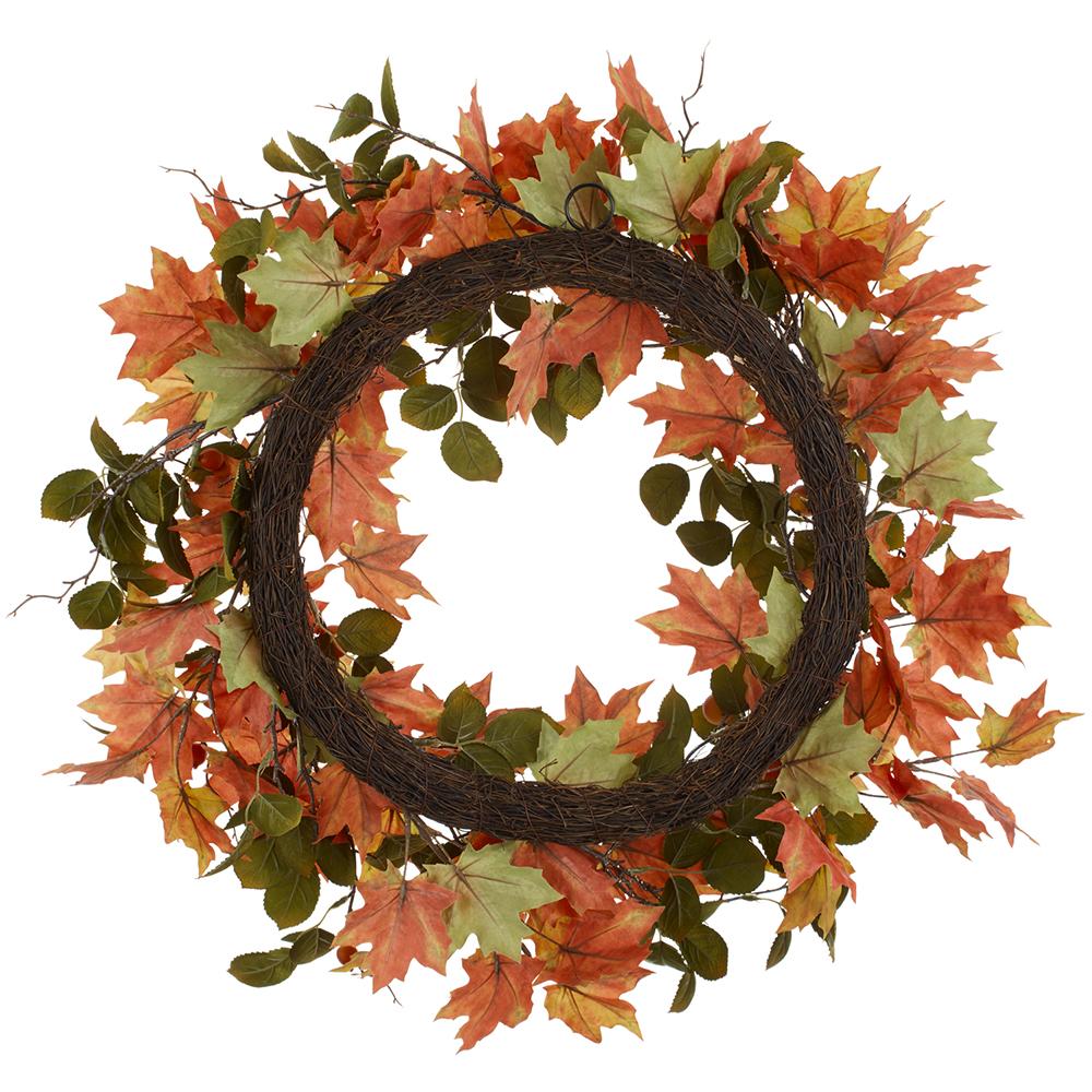 30" Maple Leaf & Rosehip Silk Wreath -Fall (Pack of 2) - Image 2