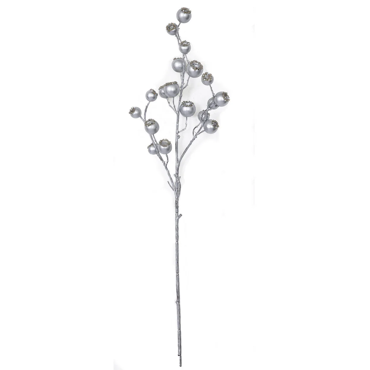 30" Metallic & Beaded Artificial Guava Stem -Silver/Champagne (Pack of 12)
