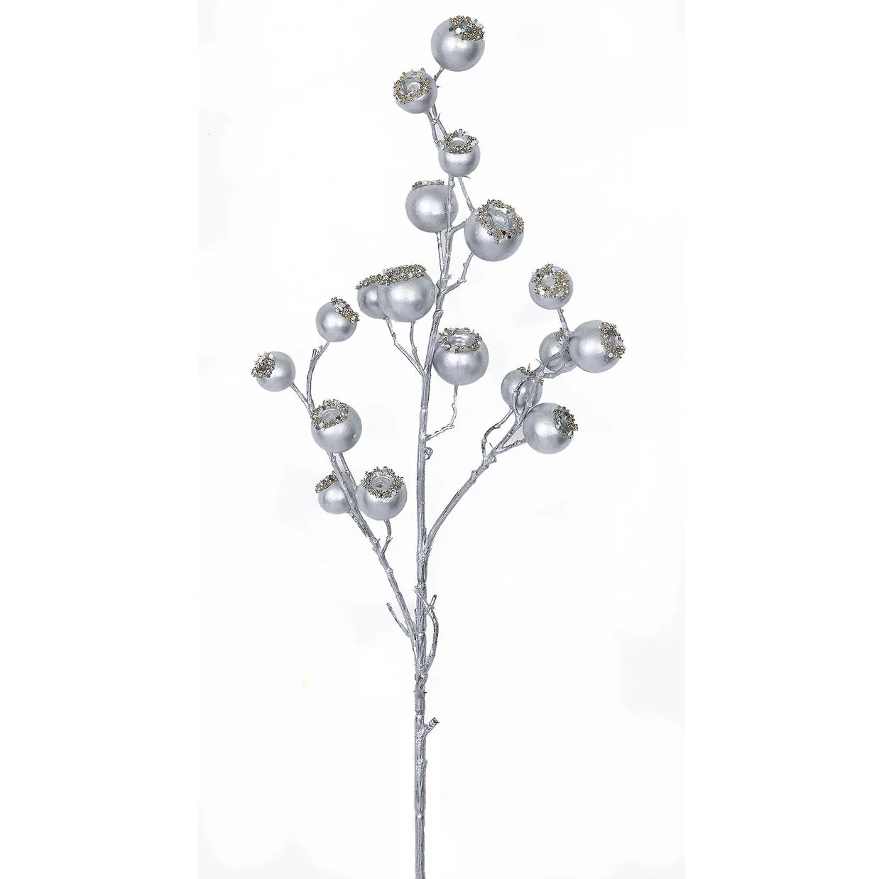 30" Metallic & Beaded Artificial Guava Stem -Silver/Champagne (Pack of 12) - Image 2