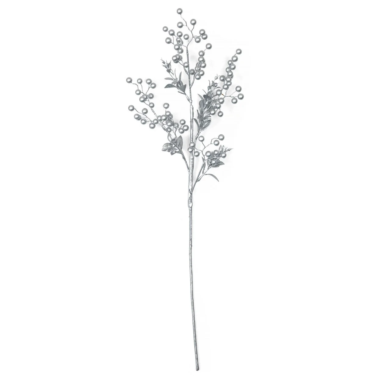 30" Metallic Styrofoam Berry Artificial Stem -Silver (Pack of 12)