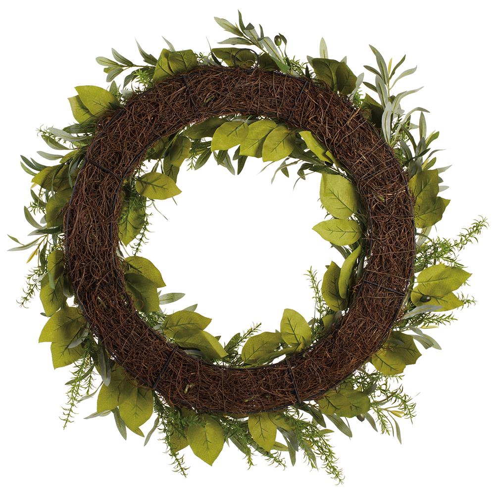 30" Mixed Artificial Olive & Rosemary Leaf Wreath -Green - Image 2