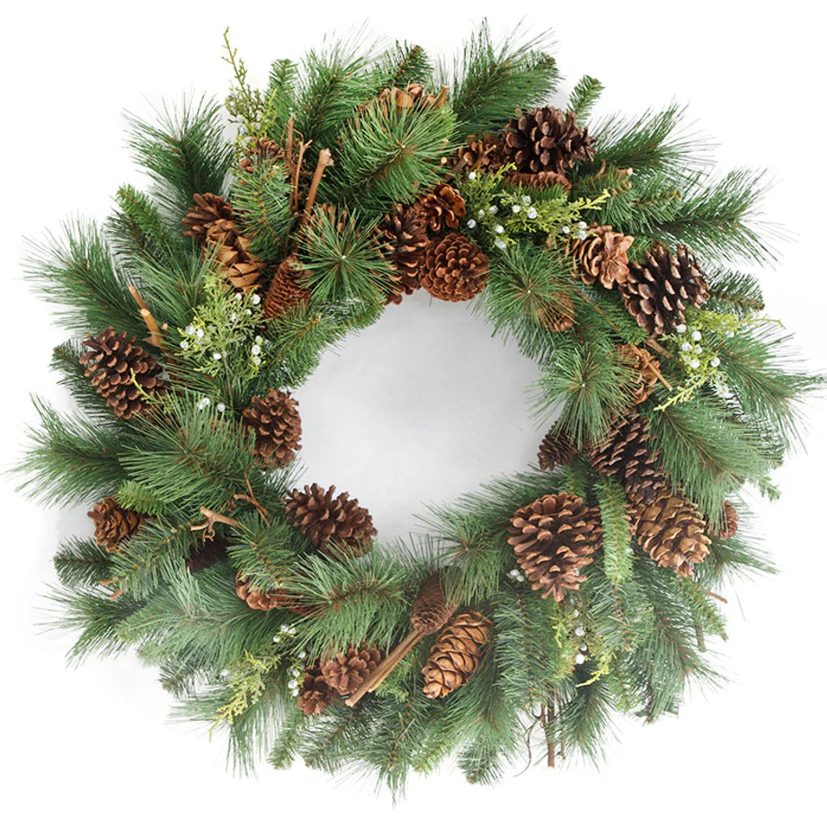 30" Mixed Sugar Pine Artificial Hanging Wreath w/Pinecones -Green/Brown