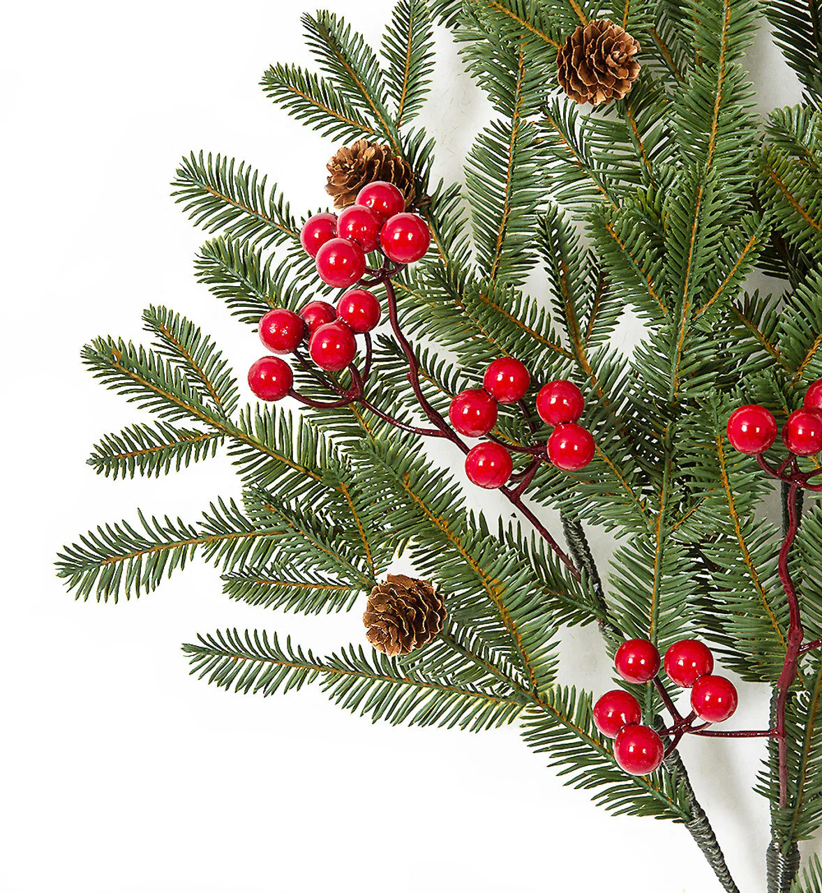 30" PE Artificial Fir, Pinecone & Berry Stem -Red/Green (Pack of 6) - Image 2