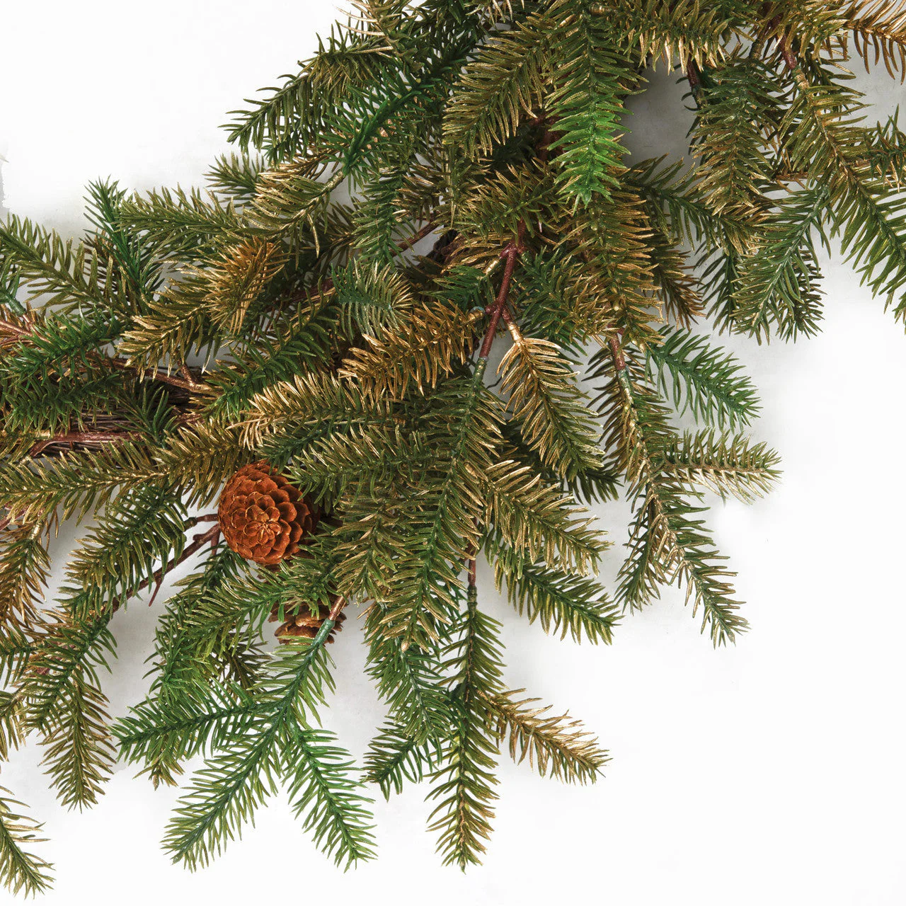 30" PE Gold-Tipped Artificial Pine & Pinecone Wreath -Green/Gold - Image 2