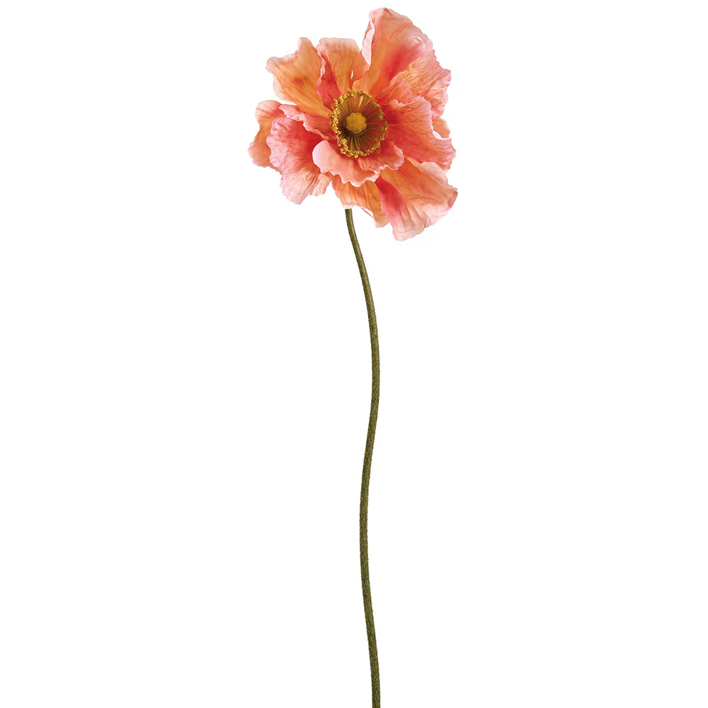 30" Poppy Silk Flower Stem -Coral (Pack of 6)