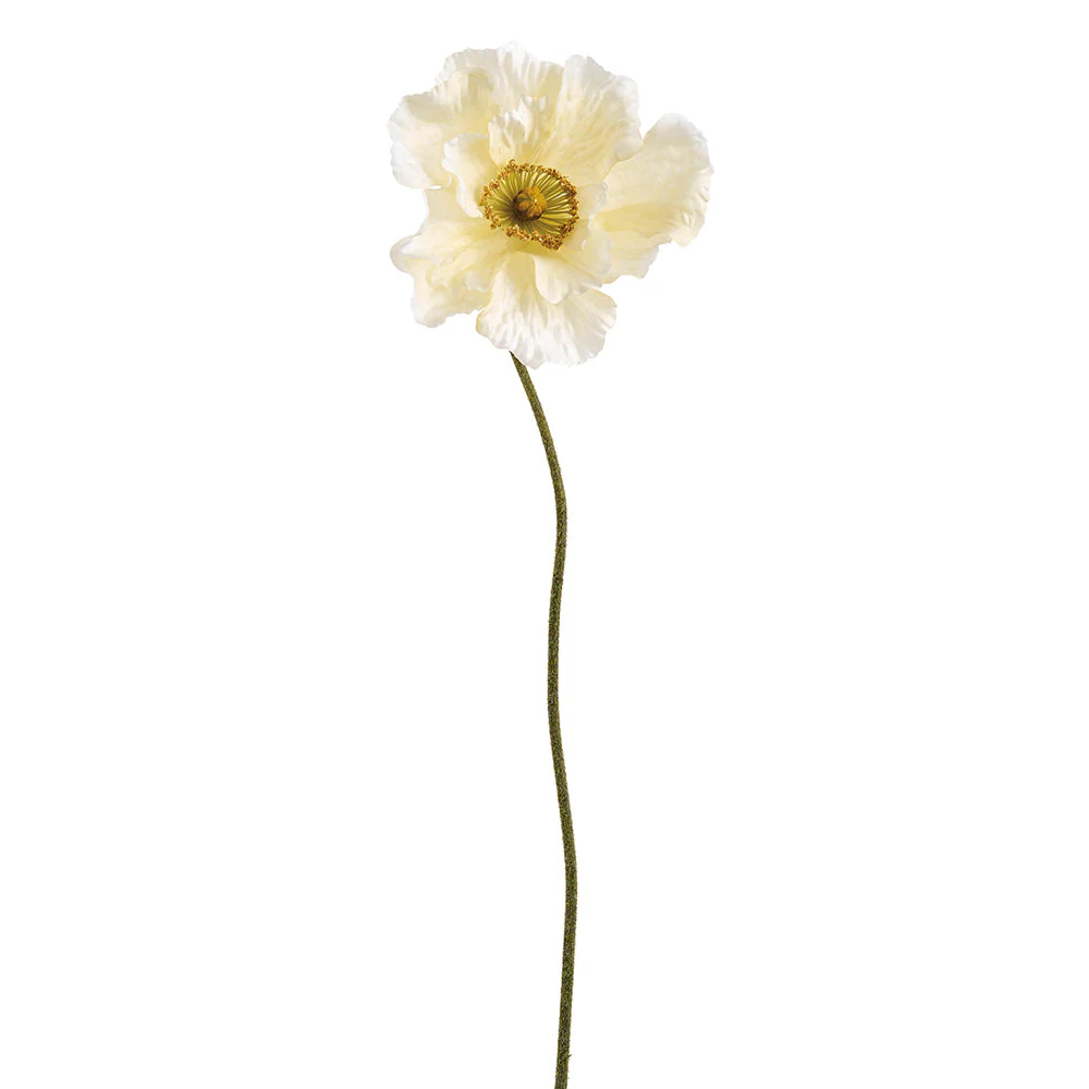 30" Poppy Silk Flower Stem -Light Yellow (Pack of 6)