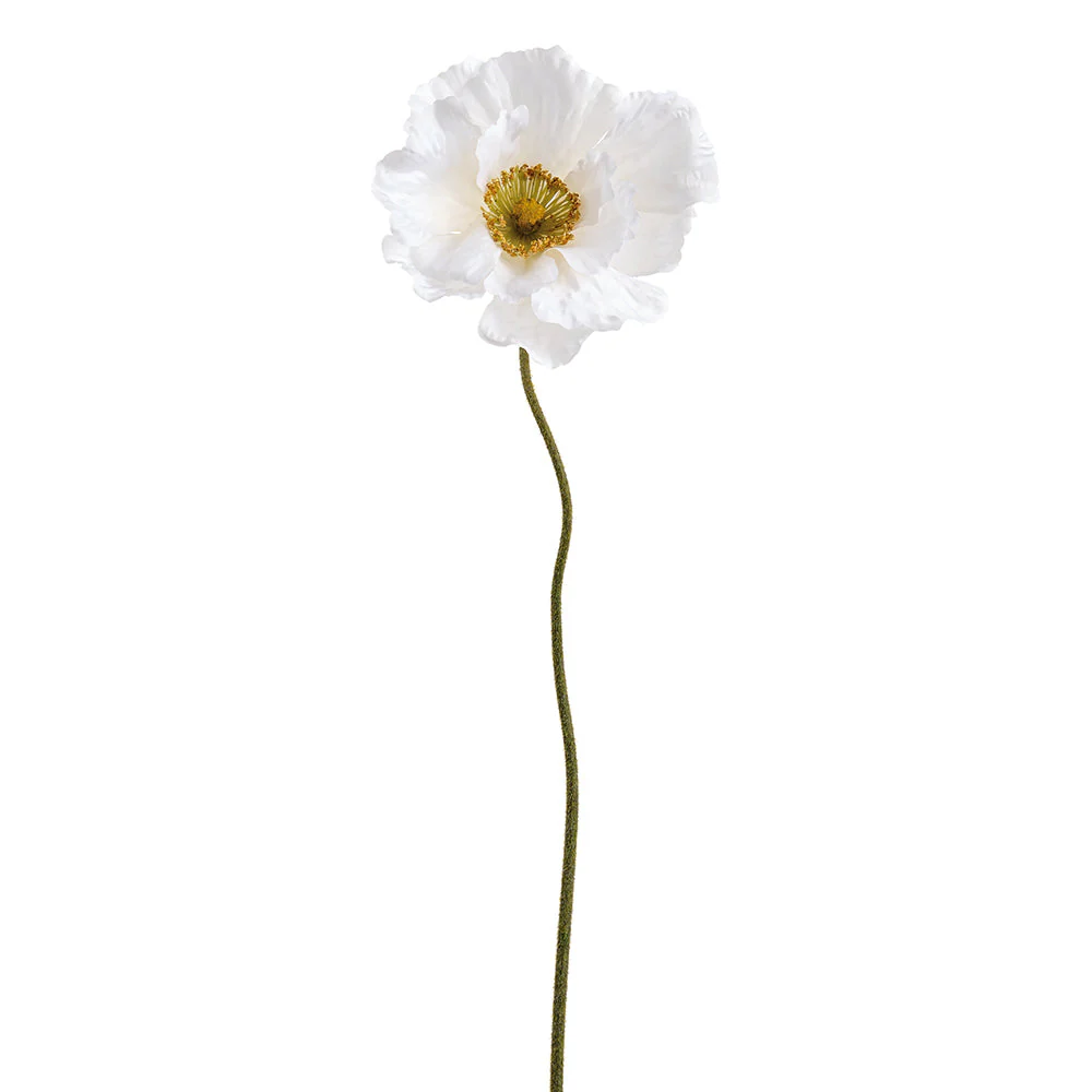 30" Poppy Silk Flower Stem -White (Pack of 6)