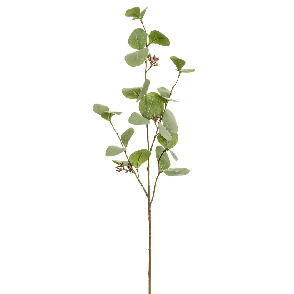 30" Seeded Silk Eucalyptus Leaf Stem -Green/Gray (Pack of 12)