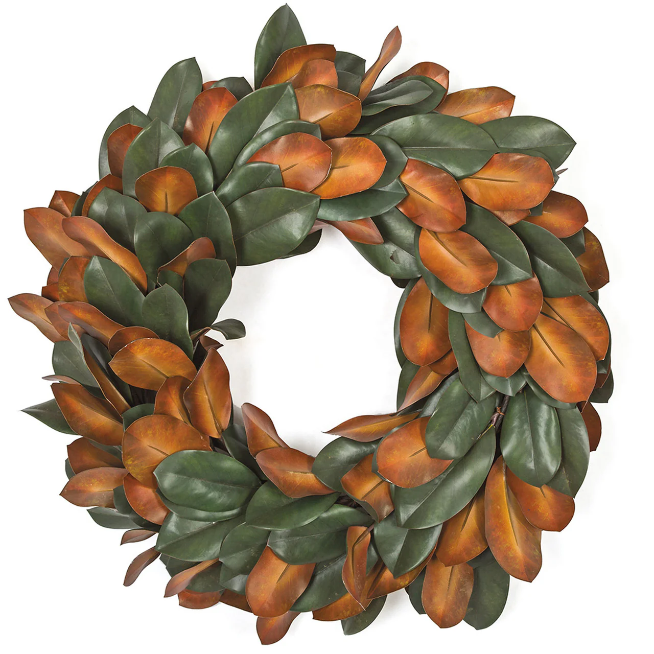 30" Soft-Touch Artificial Magnolia Leaf Wreath -Green/Brown