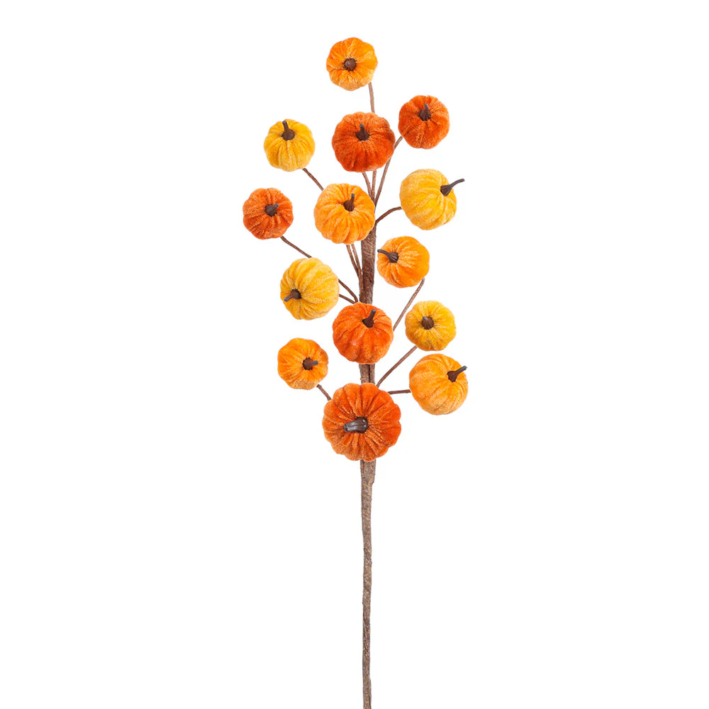 30" Velvet Artificial Pumpkin Stem -2 Tone Orange (Pack of 12)