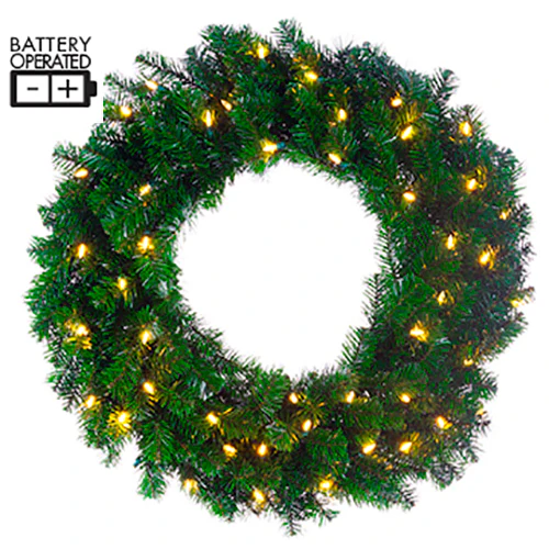 30" Windsor Pine Artificial Wreath, Battery LED Pre-Lit -Green (Pack of 4)