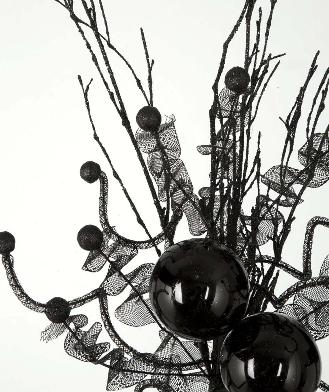 31.5" Glittered & Fabric Artificial Ball Twig Stem -Black (Pack of 6) - Image 2