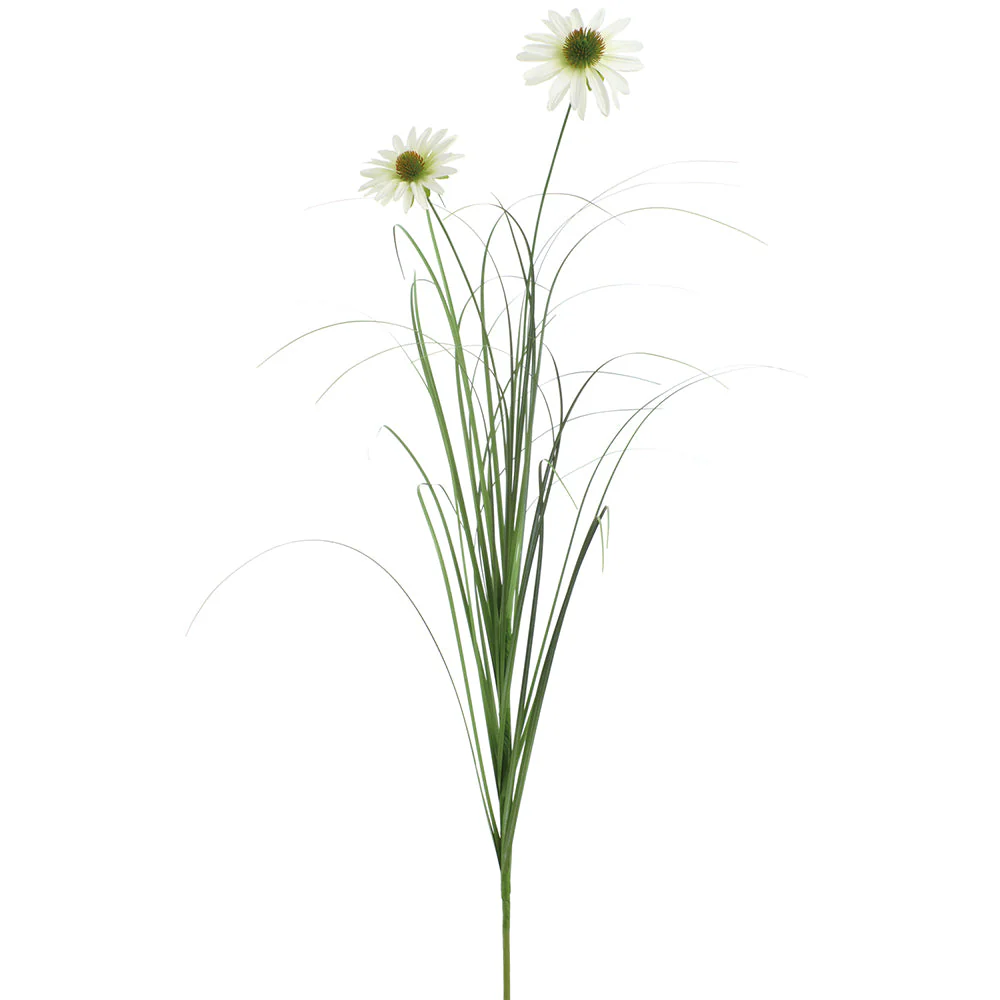 31.5" Rudbeckia Black-Eyed Susan & Grass Silk Flower Stem -White (Pack of 20)