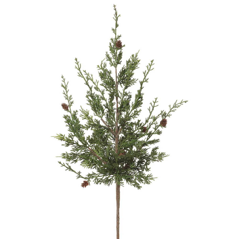 31" Artificial Cedar & Pinecone Stem -Green/Brown (Pack of 6)