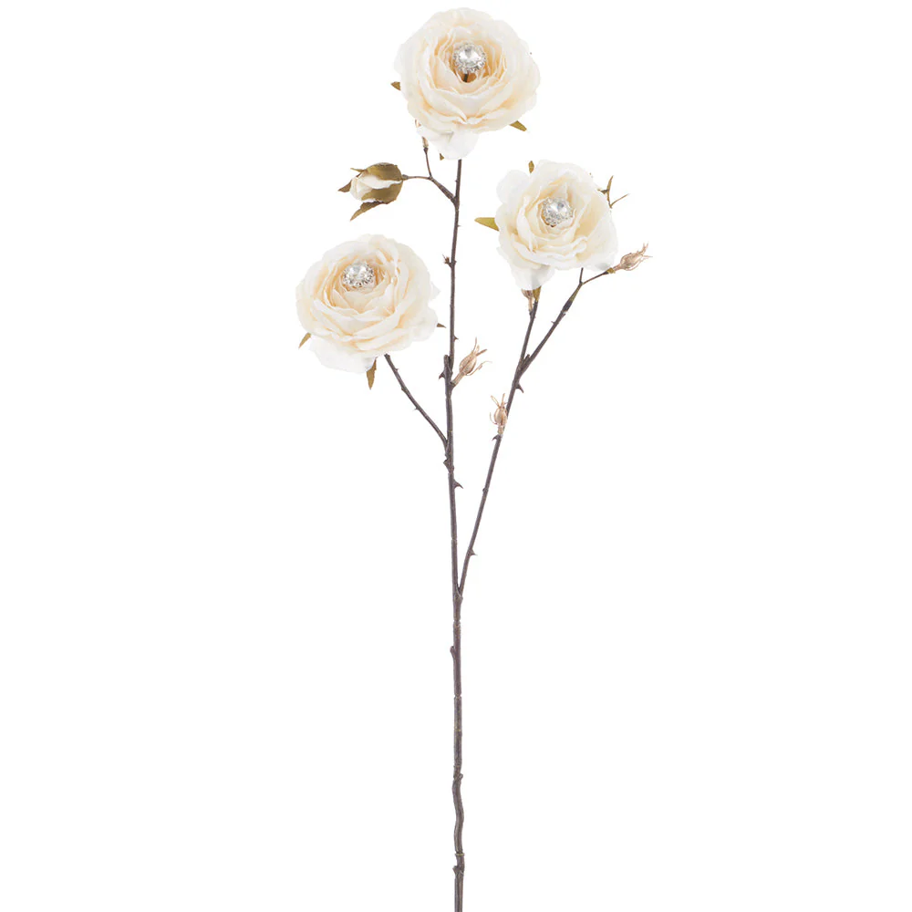 31" Diamond Velvet Artificial Rose Flower Stem -Cream (Pack of 12)