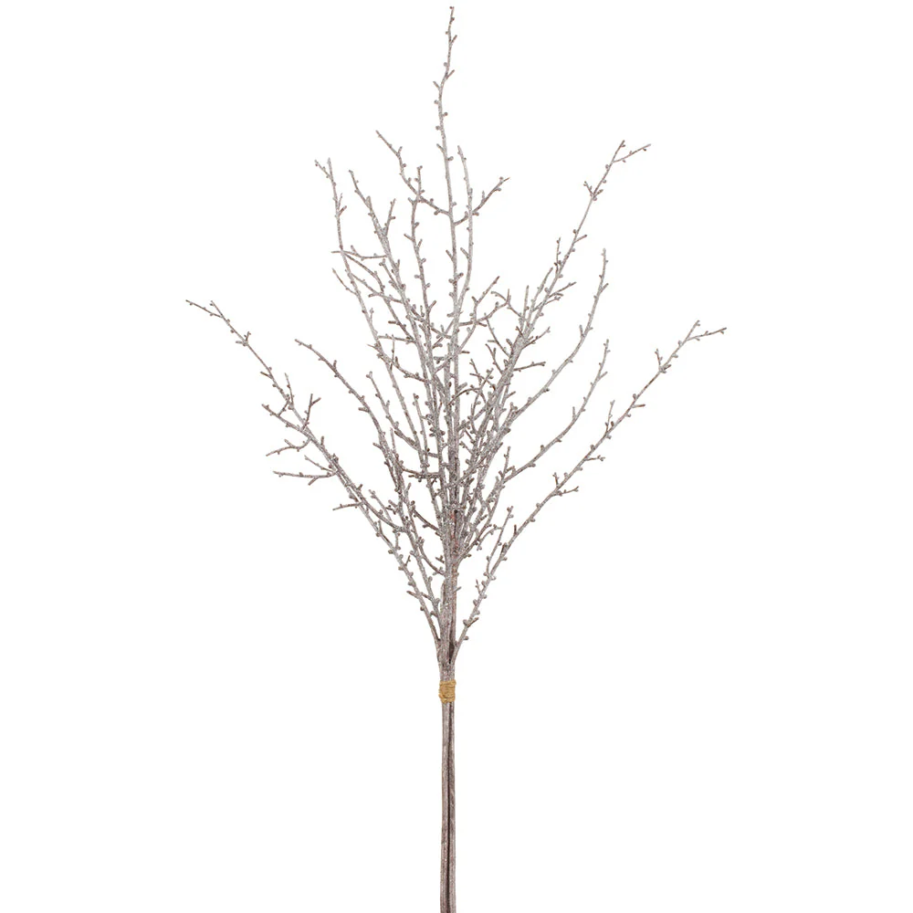 31" Glittered Artificial Twig Stem Bundle -Silver (Pack of 12)