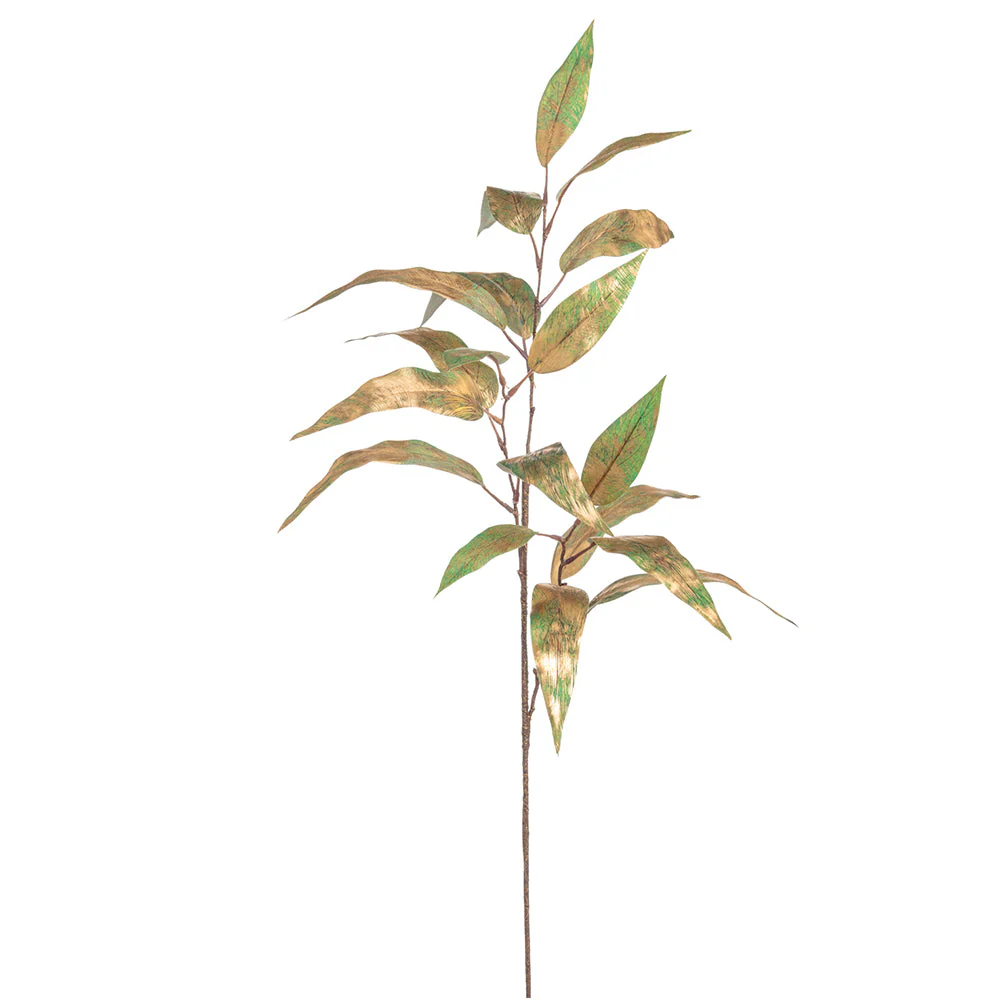31" Metallic Artificial Eucalyptus Leaf Stem -Gold/Green (Pack of 12)