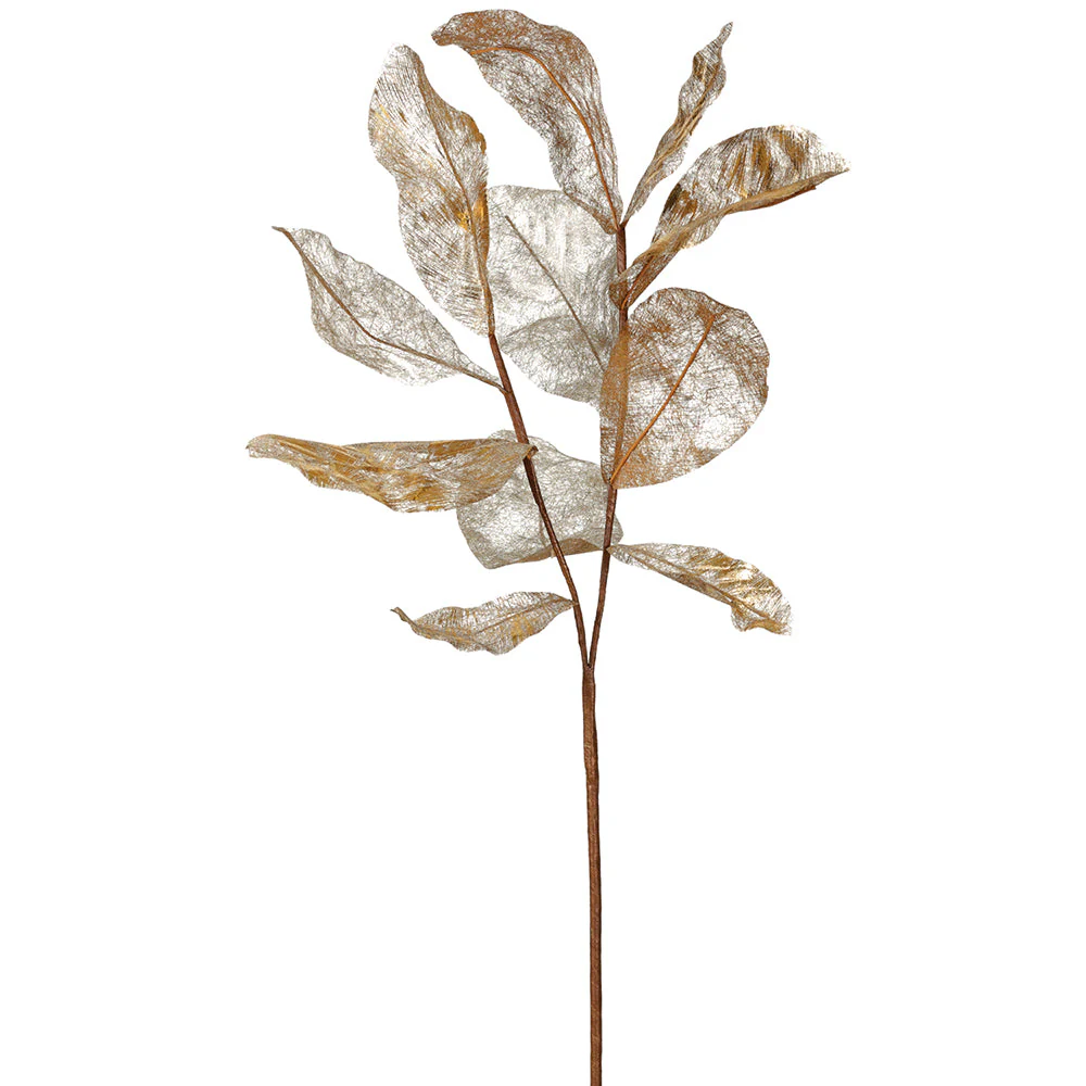 31" Metallic Artificial Magnolia Leaf Stem -Gold (Pack of 12)