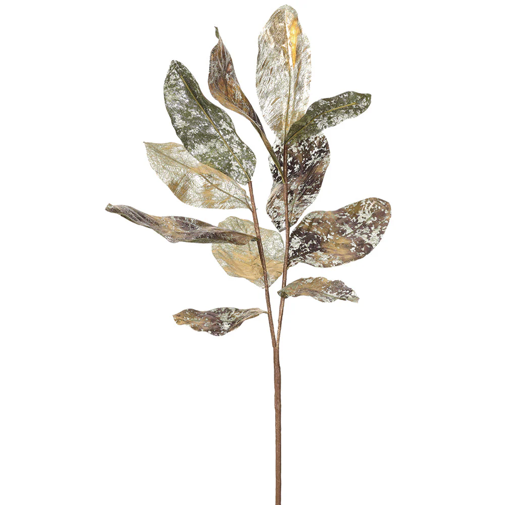 31" Metallic Artificial Magnolia Leaf Stem -Purple/Green (Pack of 12)
