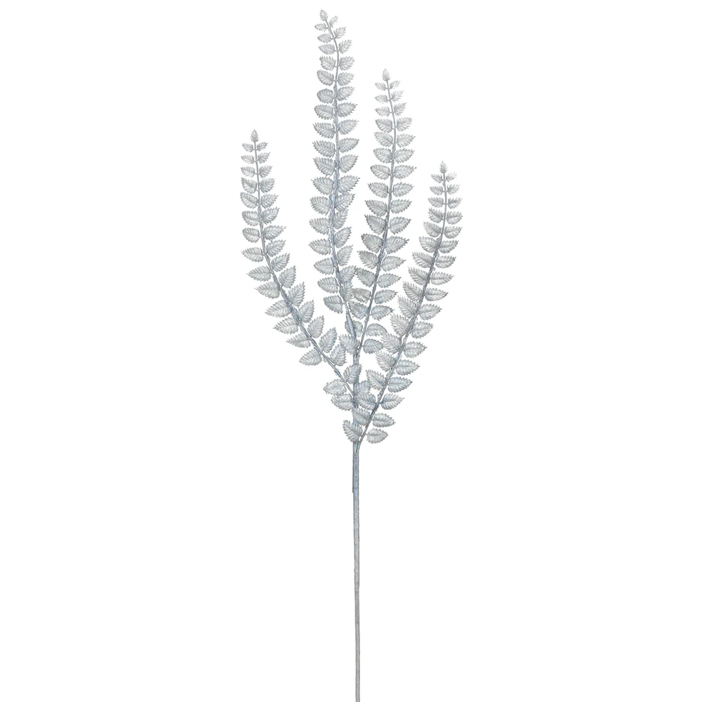 31" Metallic Artificial Rowan Leaf Stem -Blue/Silver (Pack of 12)