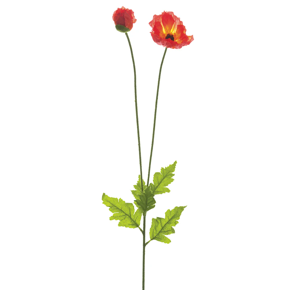 31" Poppy Silk Flower Stem -Flame (Pack of 12)