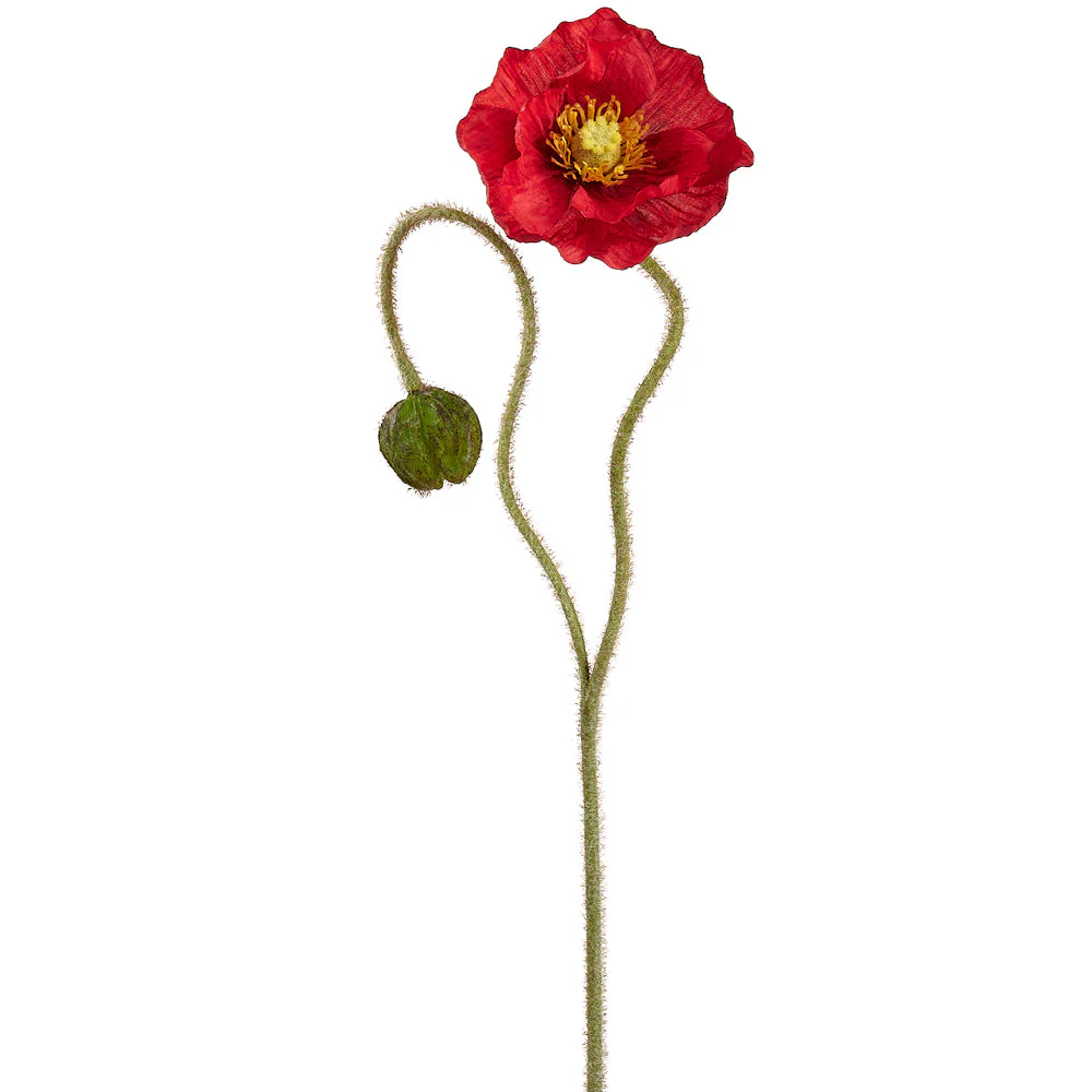 31" Poppy With Bud Silk Flower Stem -Red (Pack of 12)