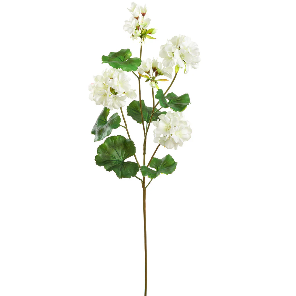 31" Real Touch Geranium Silk Flower Stem -White (Pack of 12)