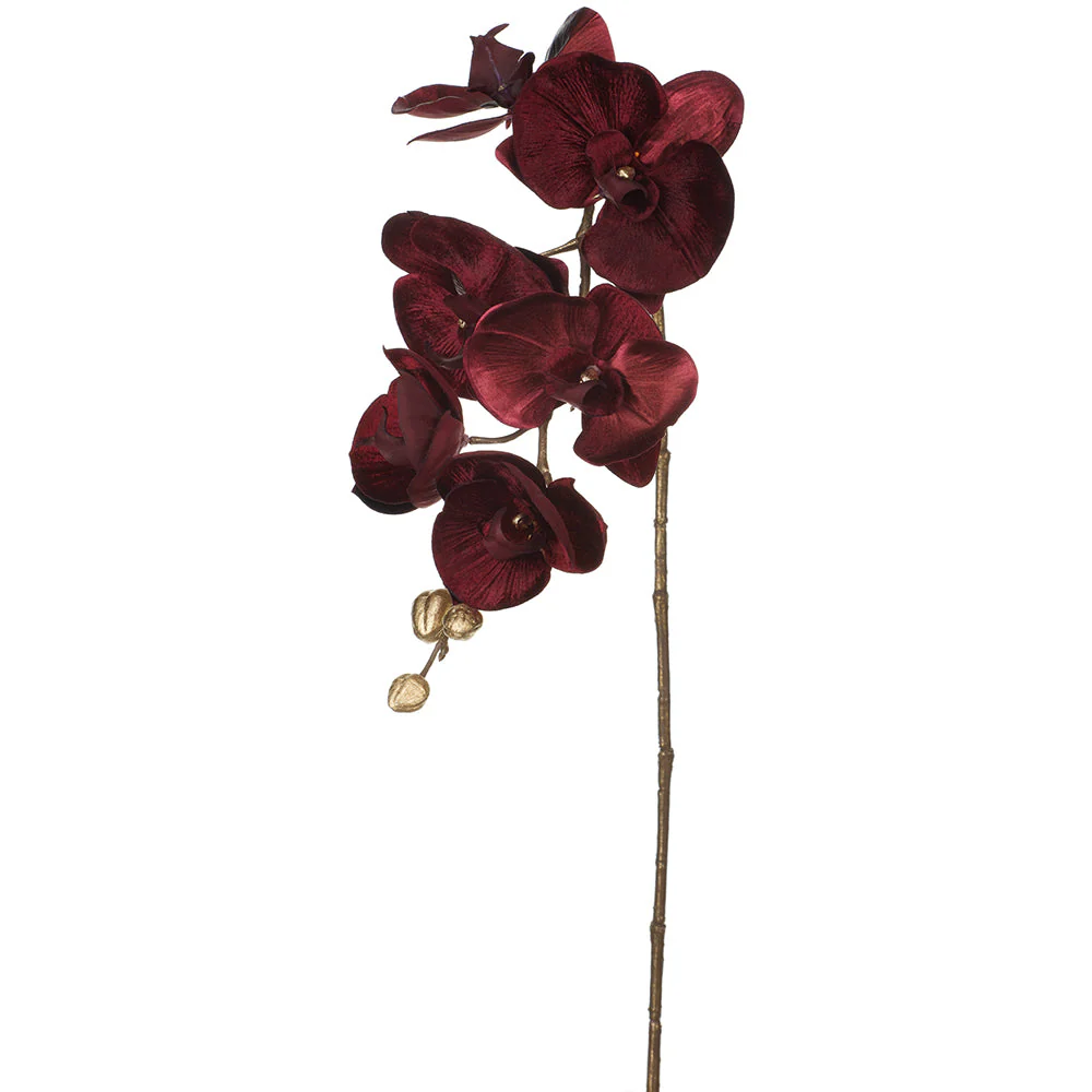 31" Shimmer Velvet Artificial Phalaenopsis Orchid Flower Stem -Burgundy (Pack of 12)