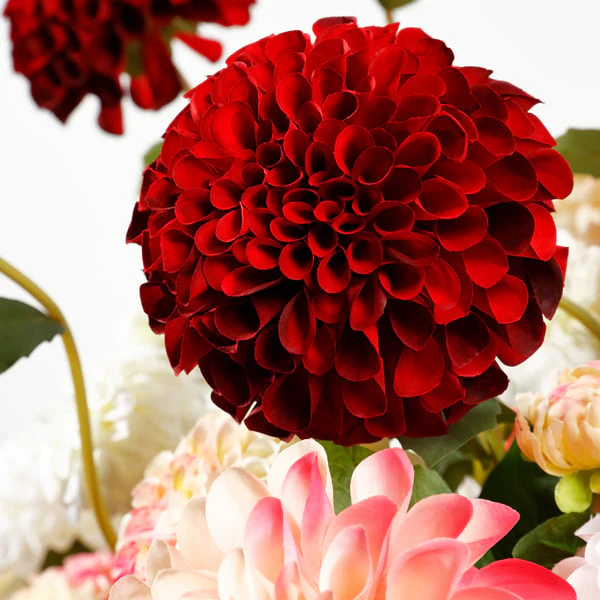31" Silk Dahlia Flower Stem -2 Tone Red (Pack of 12) - Image 2