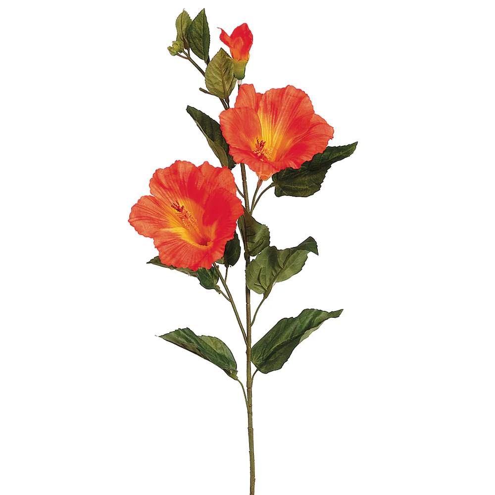 31" Silk Hibiscus Flower Spray -Orange (Pack of 12)