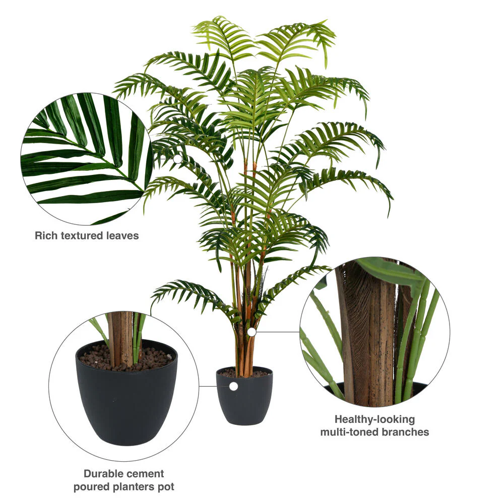 3'11" Real Touch Fern Palm Silk Tree w/Plastic Pot -Green - Image 9