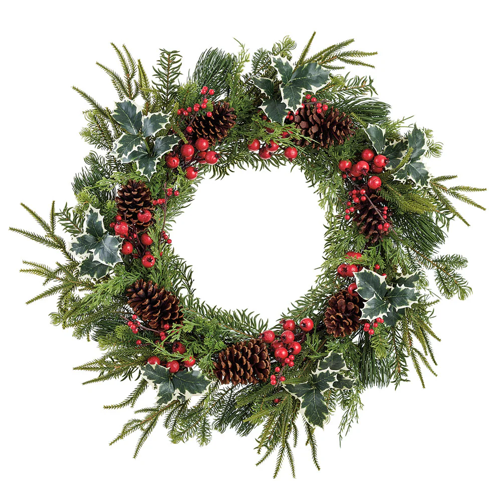 32" Artificial Berry, Pinecone & Mixed Pine Wreath -Green/Red (Pack of 2)