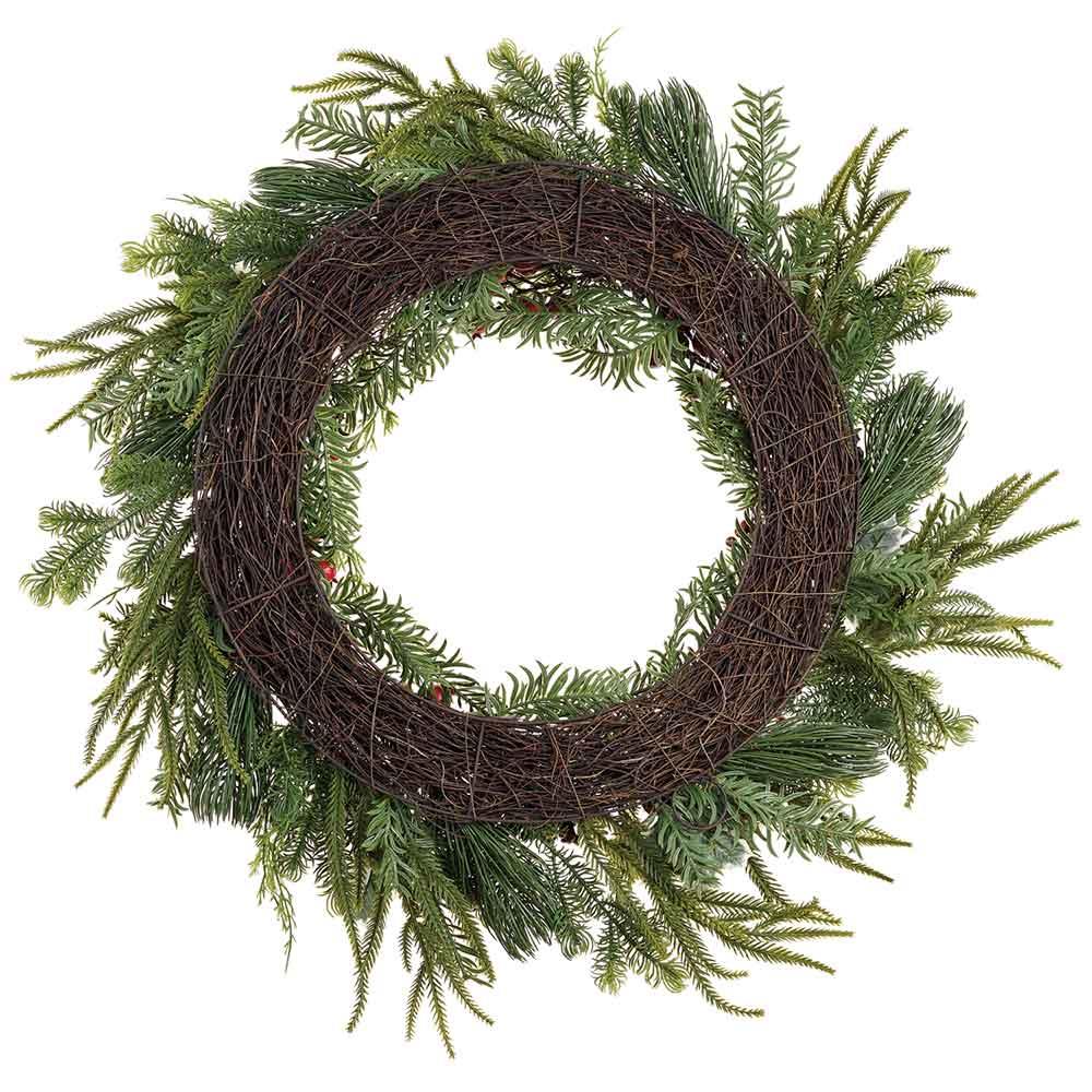 32" Artificial Berry, Pinecone & Mixed Pine Wreath -Green/Red (Pack of 2) - Image 2