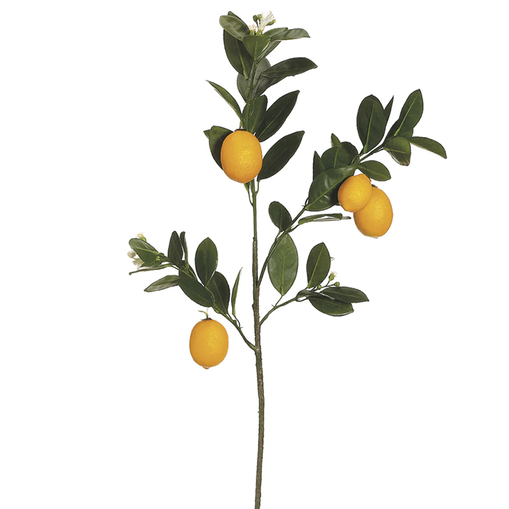 32" Artificial Lemon Leaf Branch Stem With Lemons -Yellow (Pack of 6)