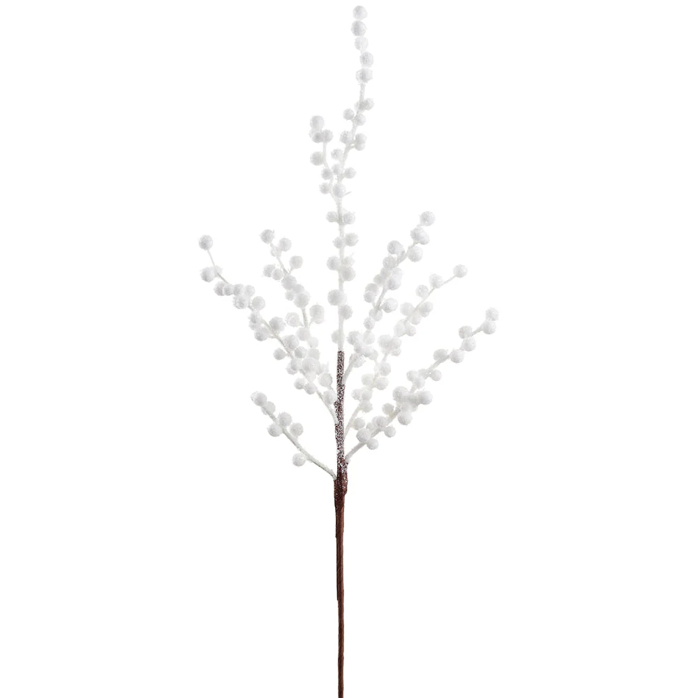 32" Flocked Artificial Berry Stem -White (Pack of 12)