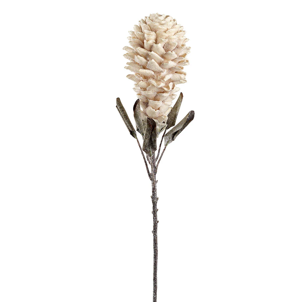 32" Glittered Artificial Protea Flower Stem -Beige (Pack of 6)