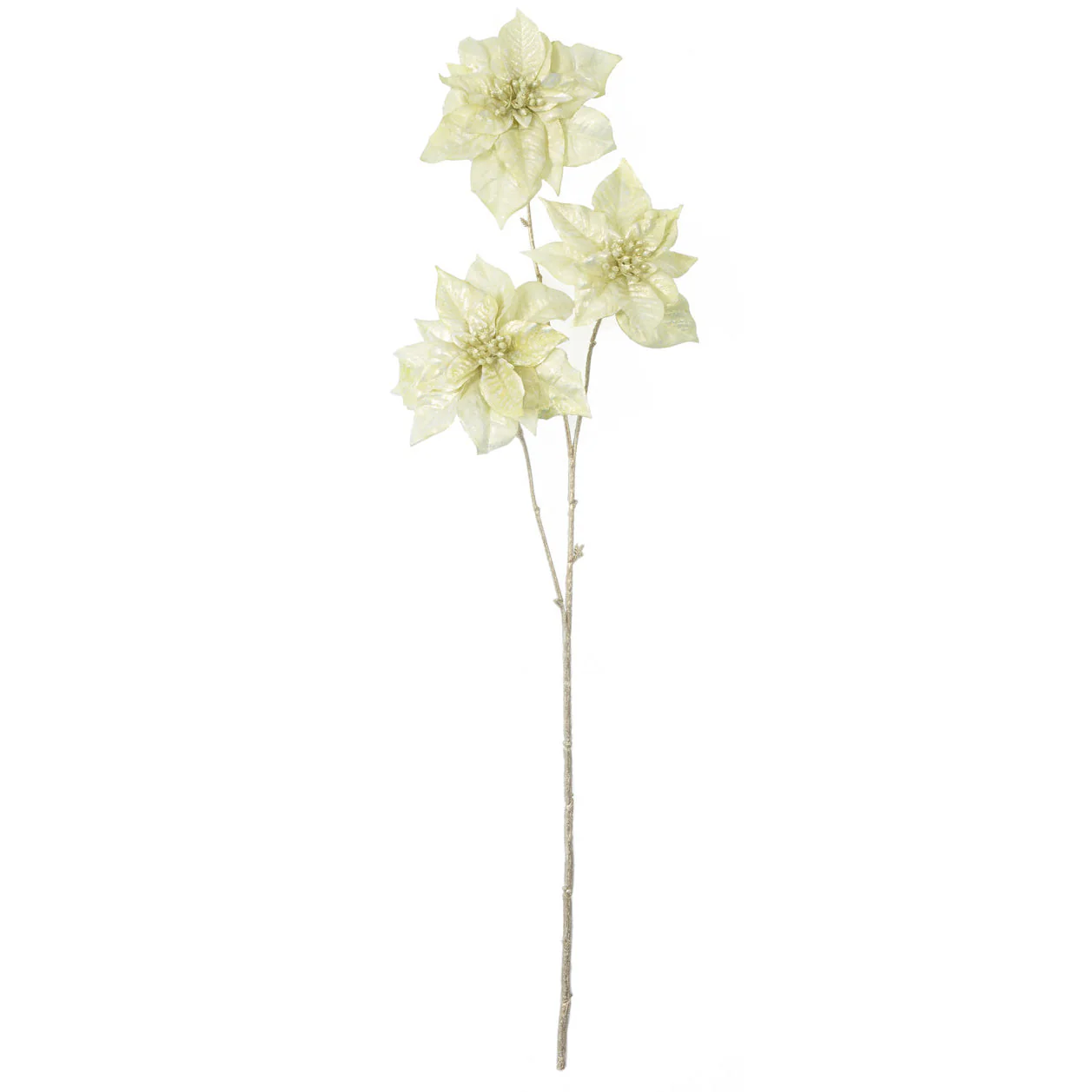 32" Iridescent Silk Poinsettia Flower Stem -Light Green (Pack of 12)