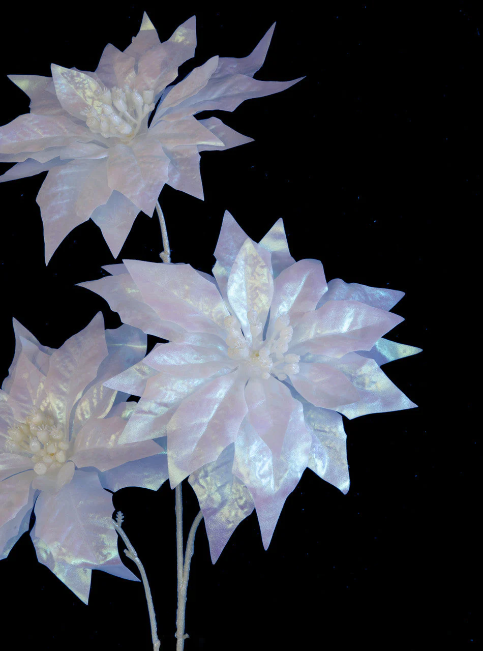 32" Iridescent Silk Poinsettia Flower Stem -White (Pack of 12) - Image 2