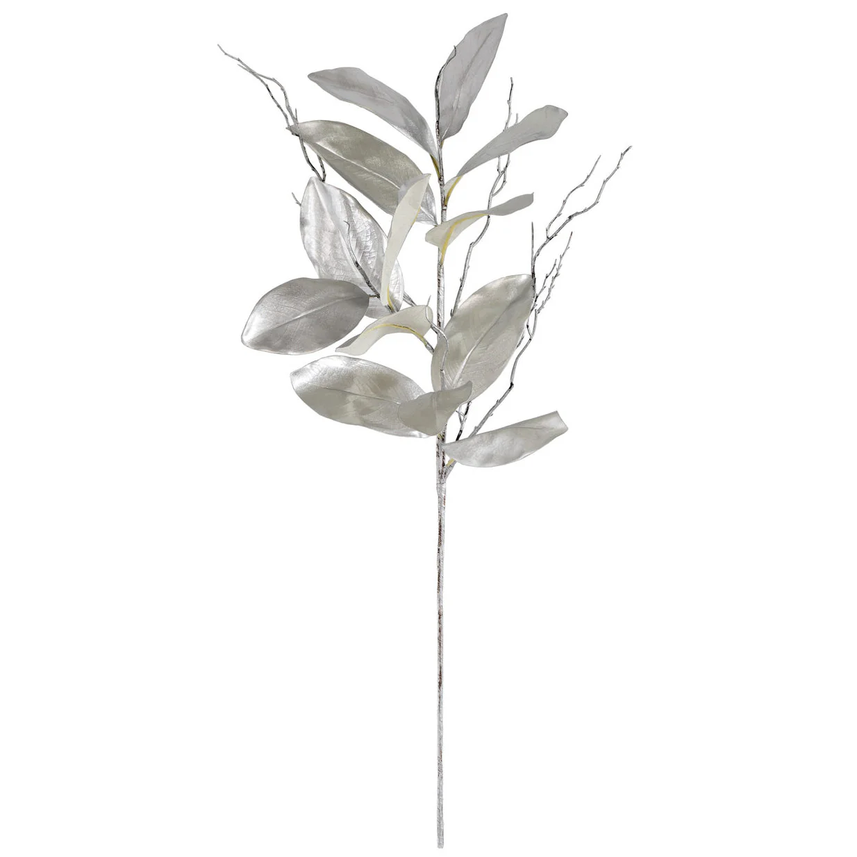 32" Metallic Artificial Magnolia Leaf Stem -Silver (Pack of 12)