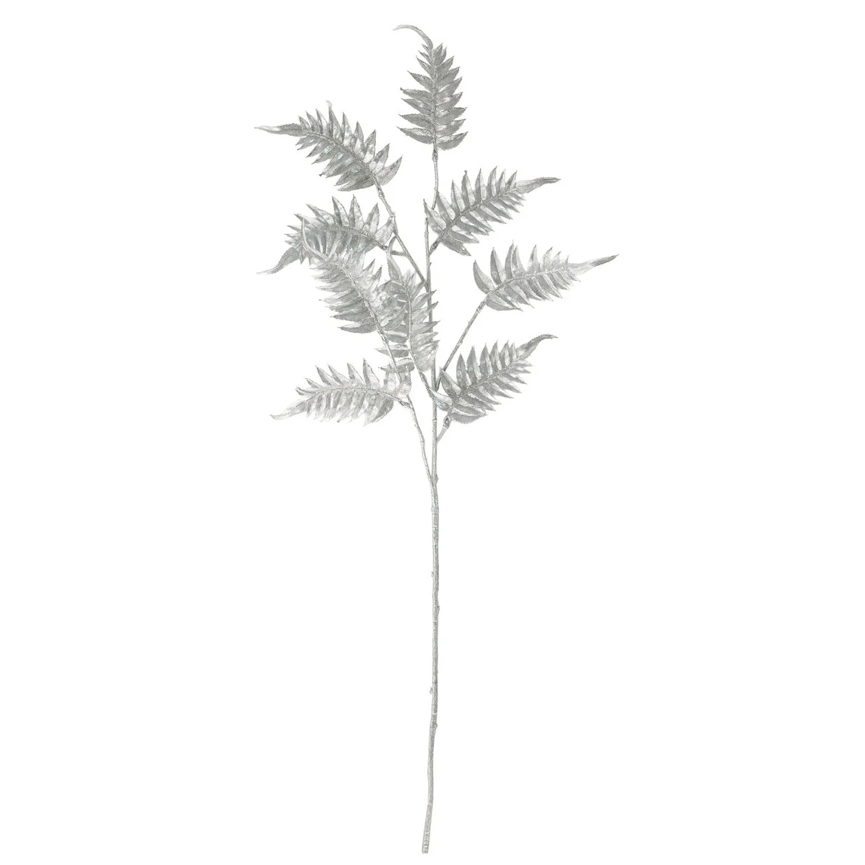 32" Metallic & Glittered Artificial Fern Leaf Stem -Silver (Pack of 24)