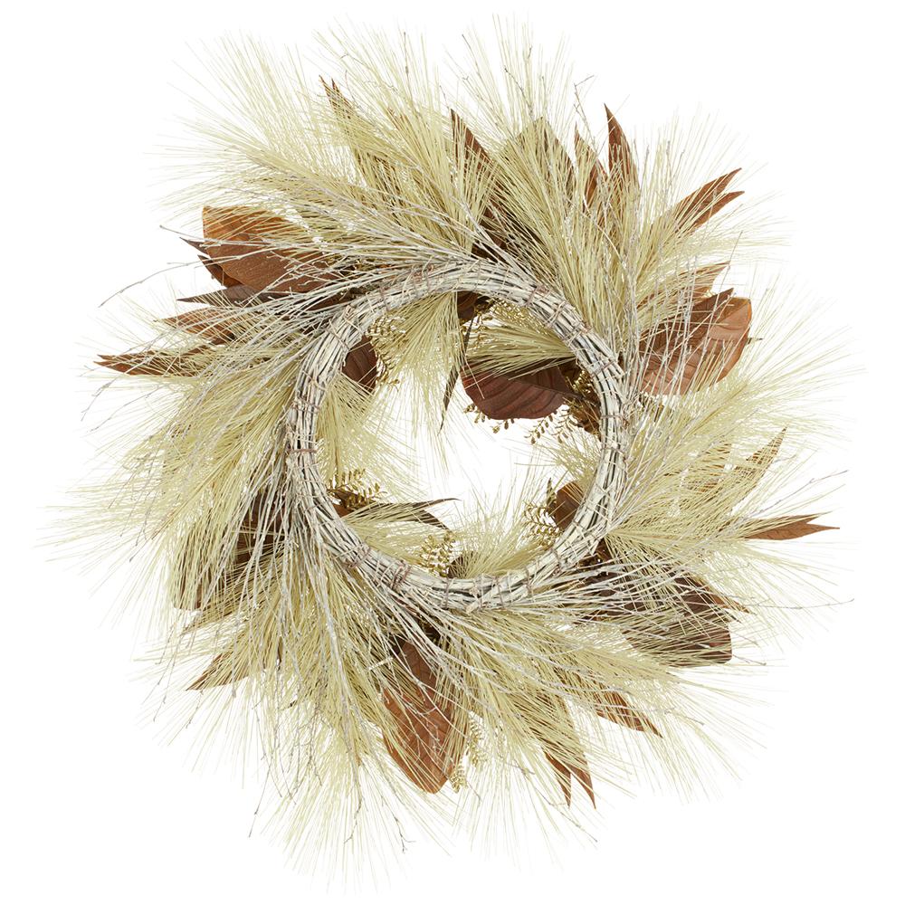 32" Mixed Artificial Long Needle & Willow Pine Wreath -Cream/Brown (Pack of 4) - Image 2