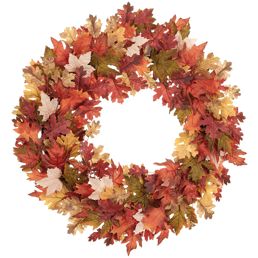 32" Mixed Maple & Oak Leaf Silk Wreath -Brown/Green (Pack of 4)