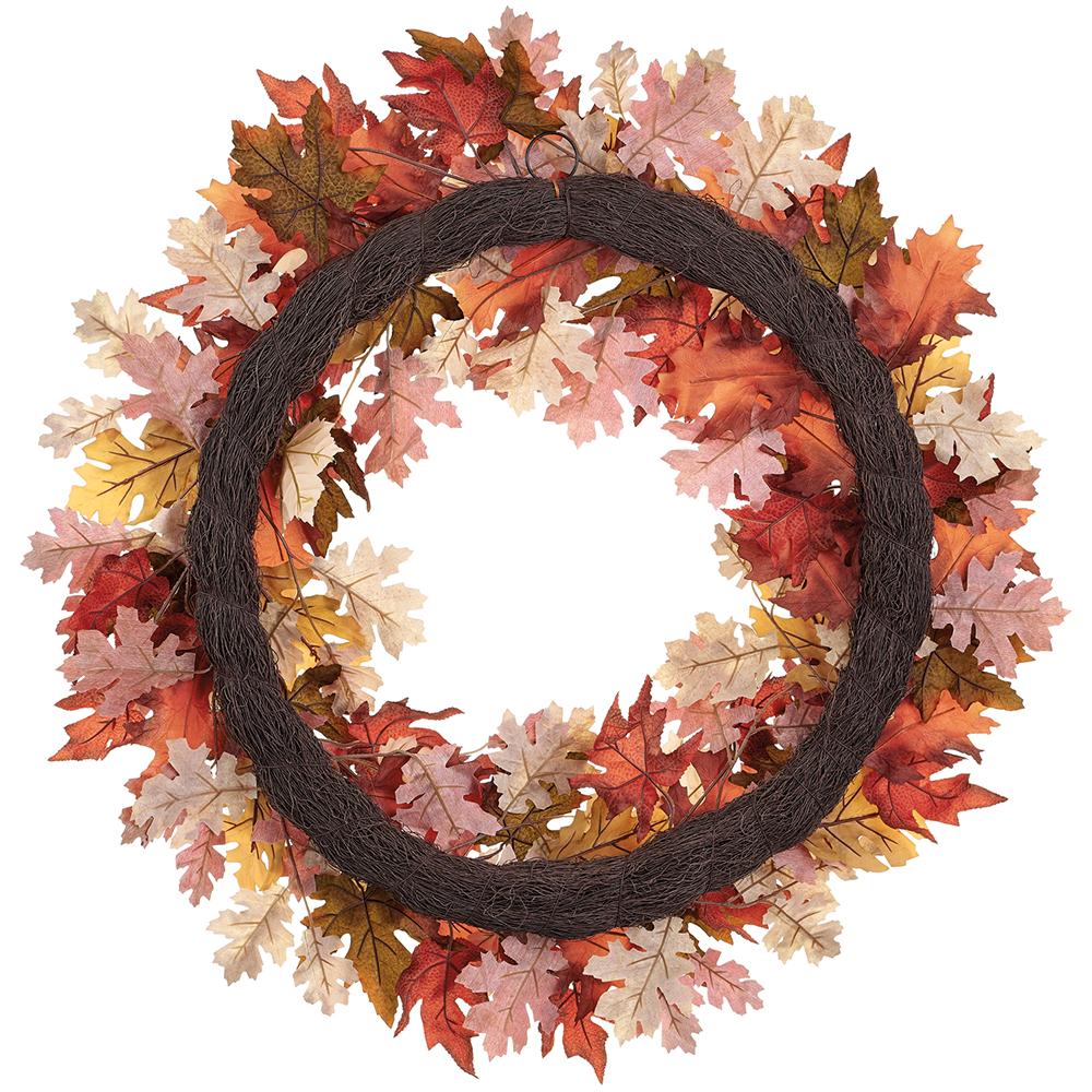 32" Mixed Maple & Oak Leaf Silk Wreath -Brown/Green (Pack of 4) - Image 2