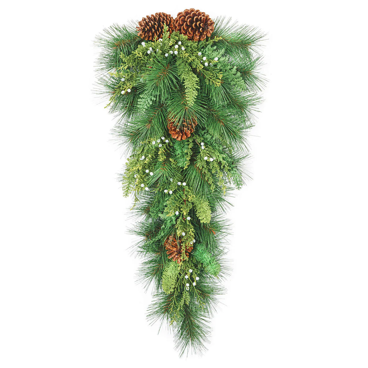 32" PE Artificial Mixed Woodglen Pine & Pinecone Teardrop Swag -Green/Brown (Pack of 2)