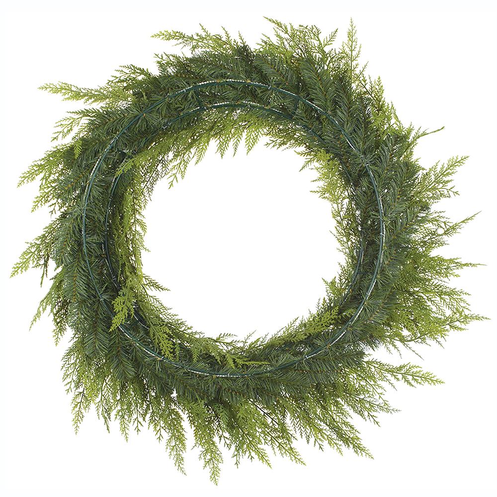 32" PE Soft-Touch Artificial Cedar Wreath -Green - Image 2