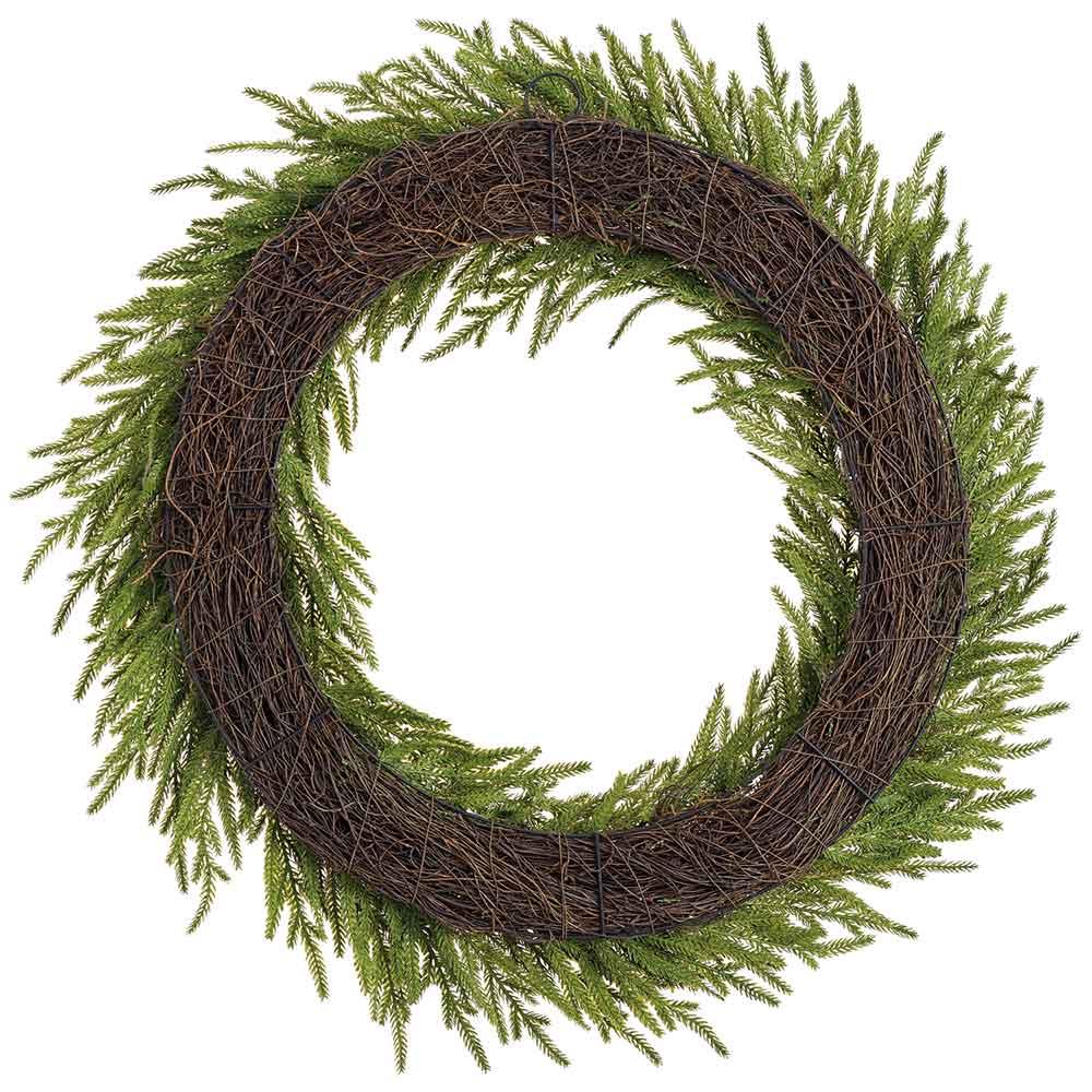 32" PE Soft-Touch Artificial Cypress Wreath -Green - Image 2