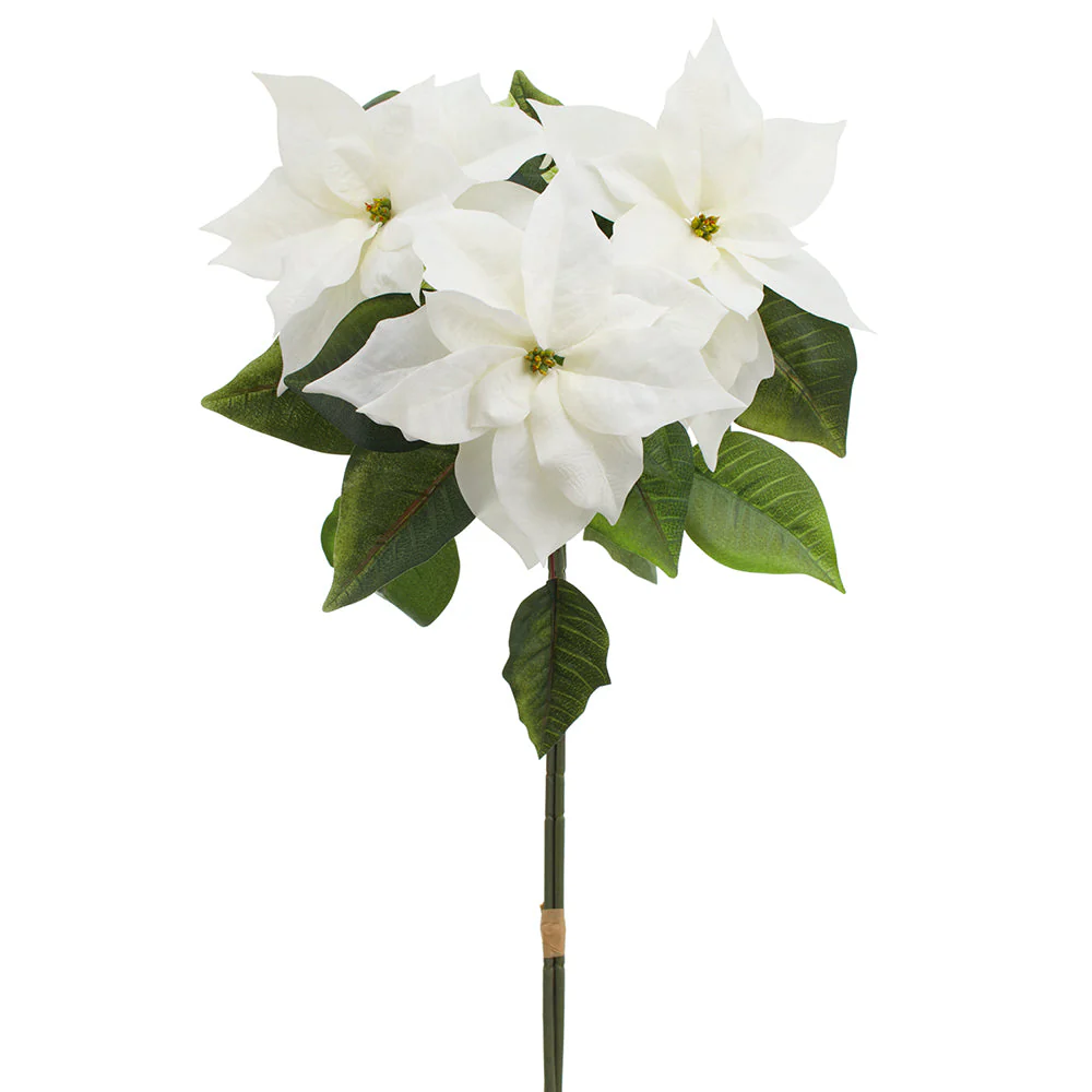 32" Velvet Poinsettia Artificial Flower Stem Bundle -Cream (Pack of 6)
