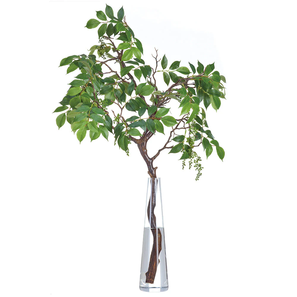 32"Hx28"W Mountain Ash Branch Artificial Arrangement w/Tall Glass Vase -Light Green